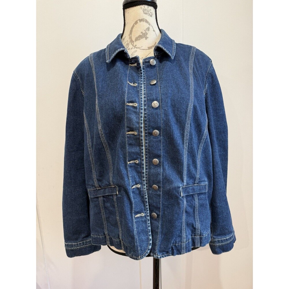 Charter Club Casual Wear Button Up Collared Jean Jacket Blue Denim Sz Large